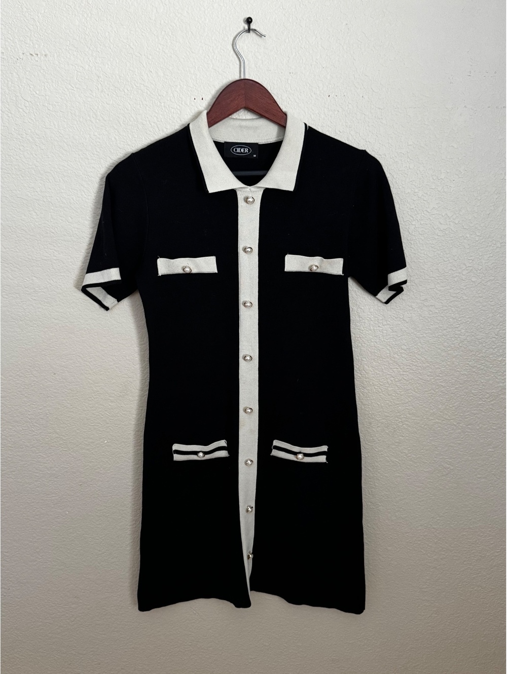 Cider Black & Cream Contrast Knit Mini Dress